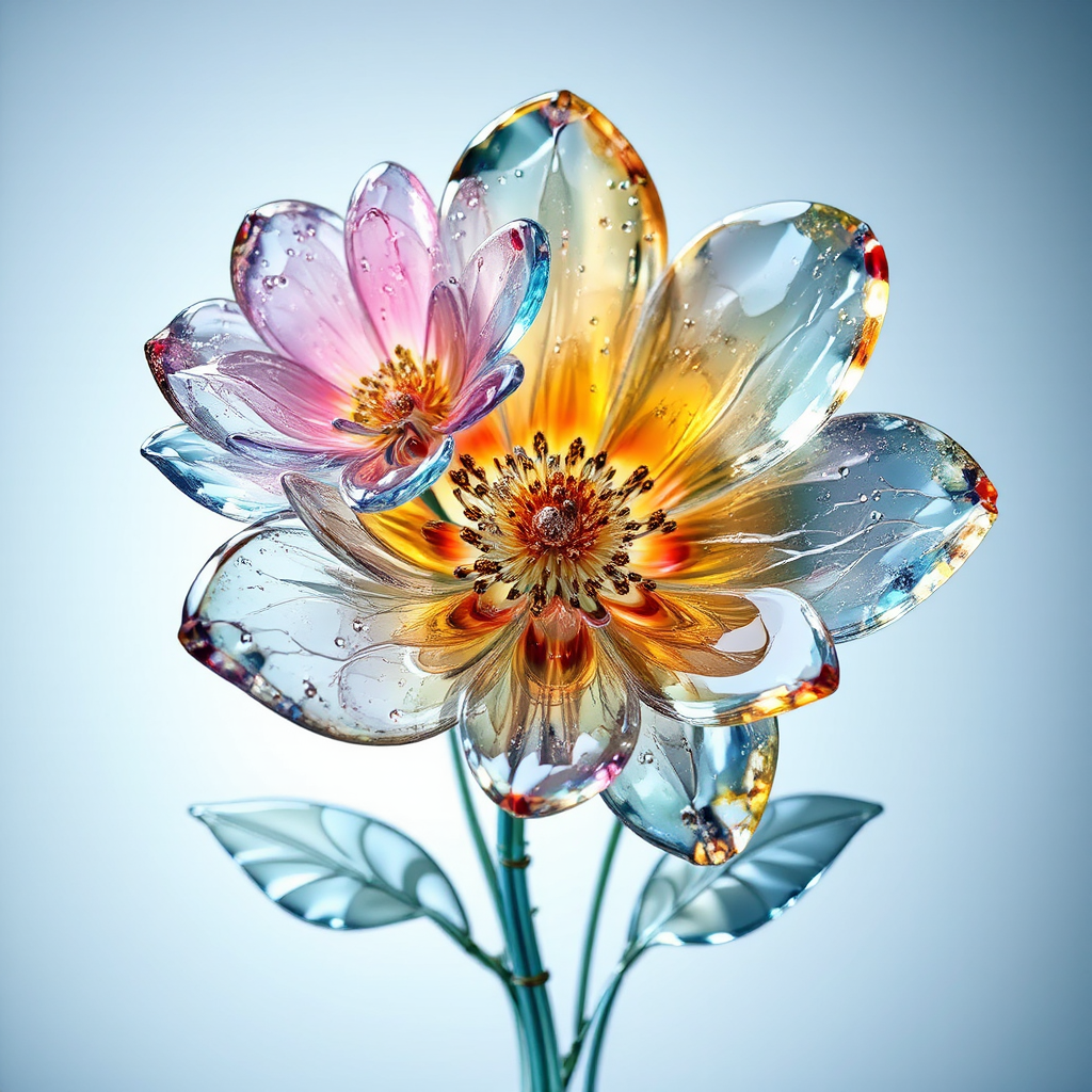 Glossy glass textured flowers.