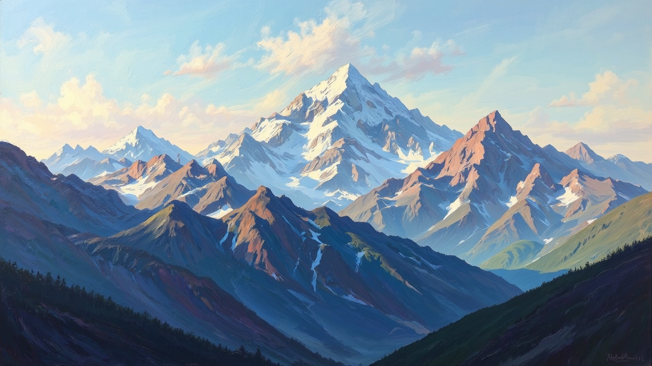 Oil painting of mountain