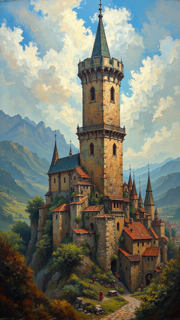 Medieval oil painted cityscape