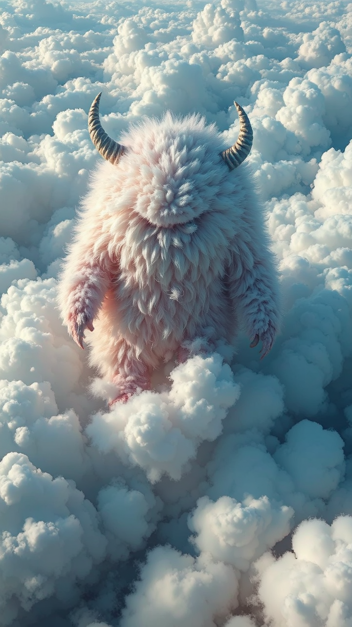 Fluffy monster in cloud