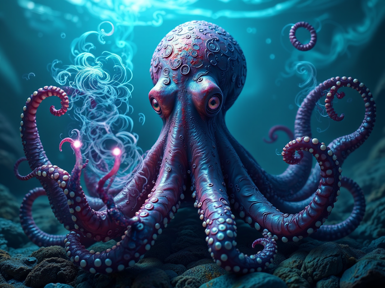 Octopus with magical swirling