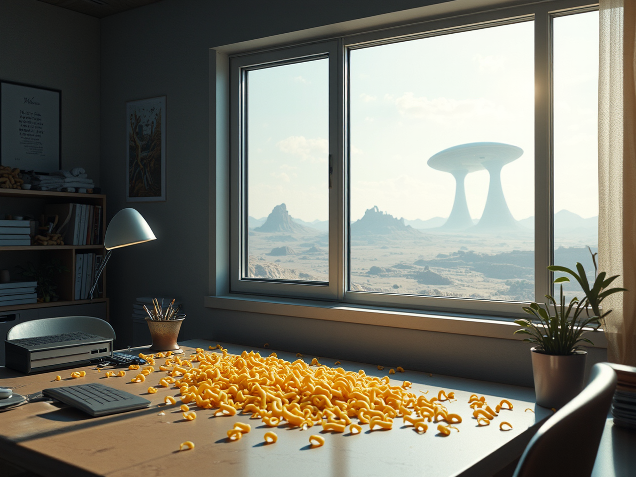 Macaroni on desk near