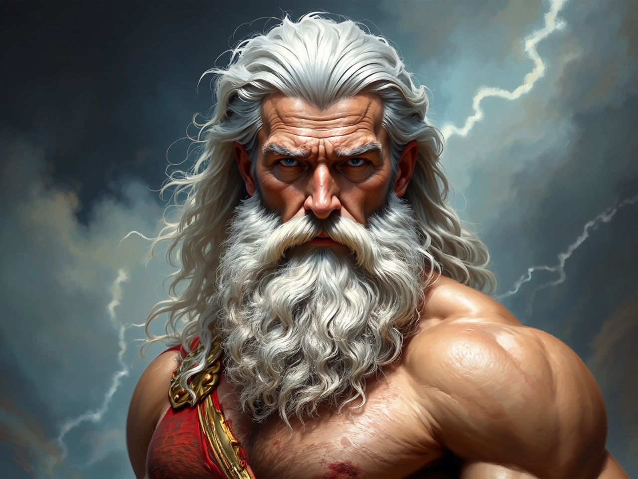 Painted portrait of Zeus.