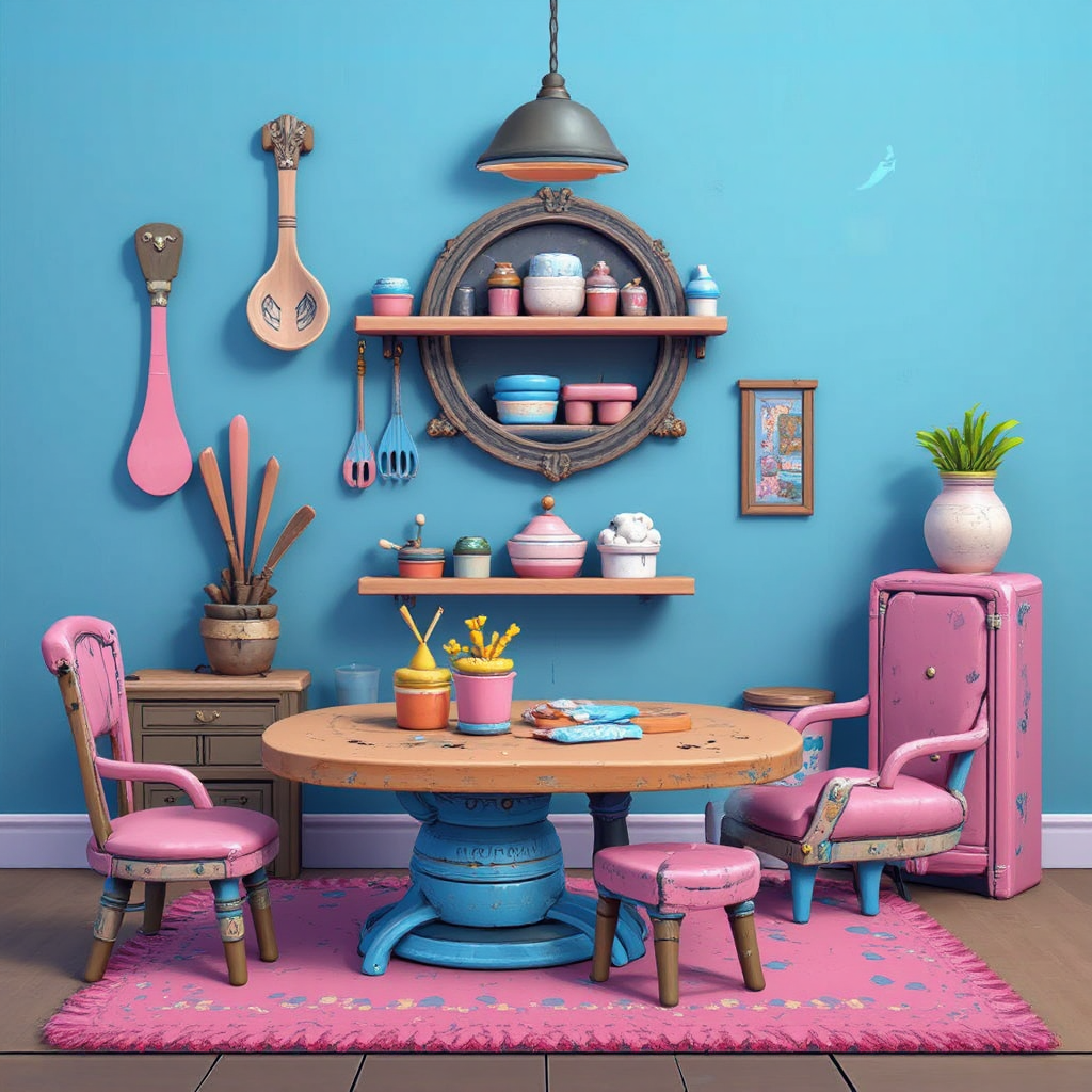 Gouache painted fantasy furniture