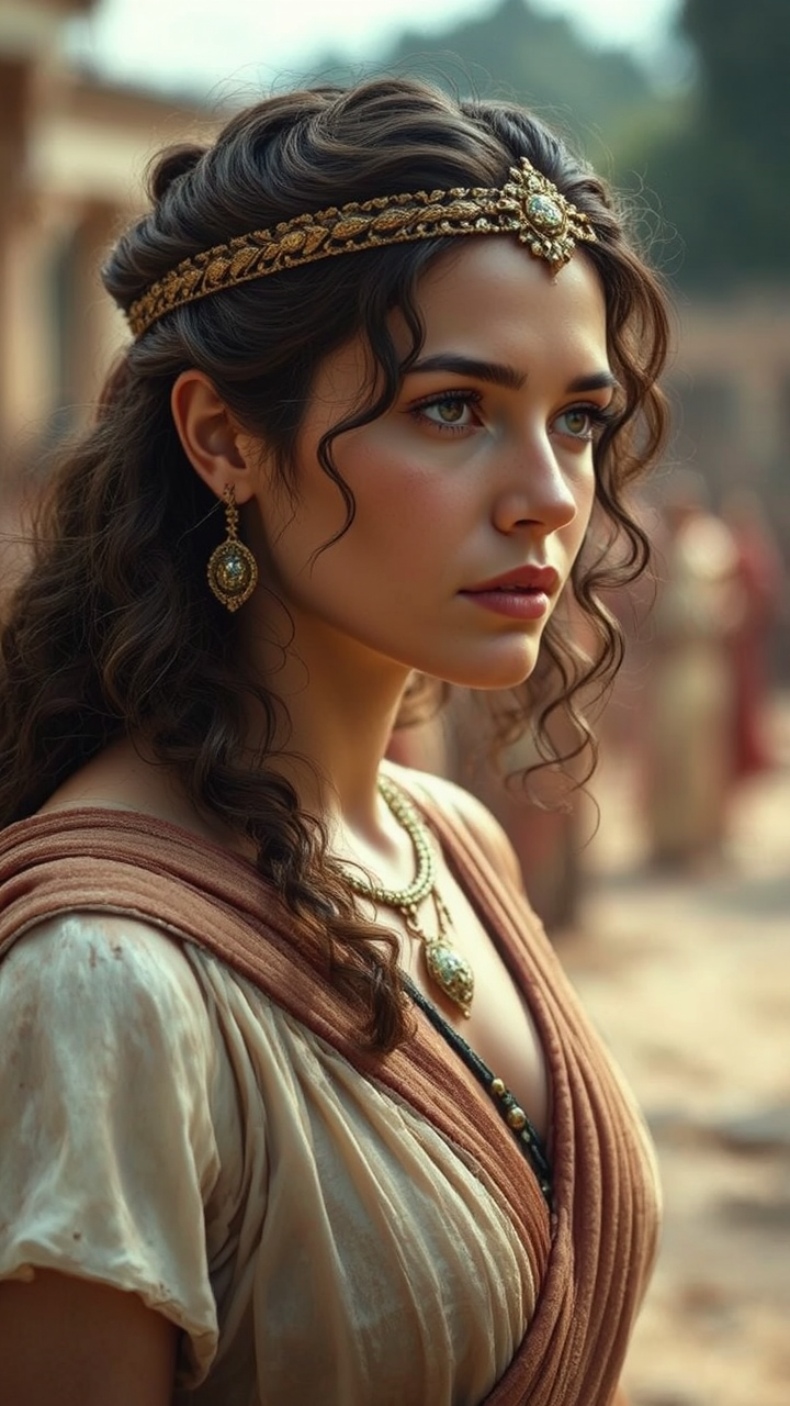 Woman standing in ancient