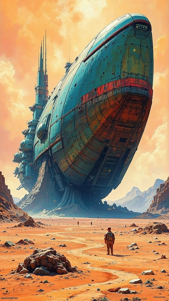 Huge colored spacecraft in