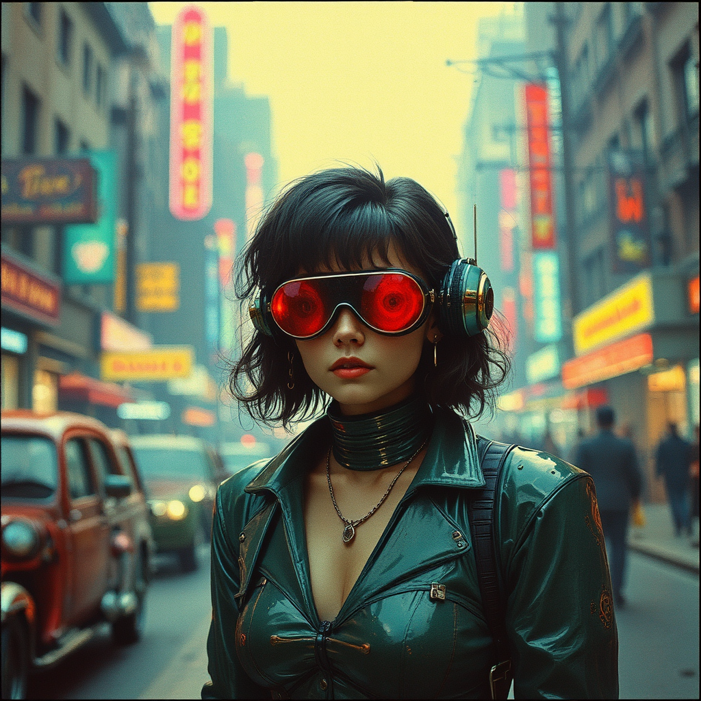 Neon-lit city street at