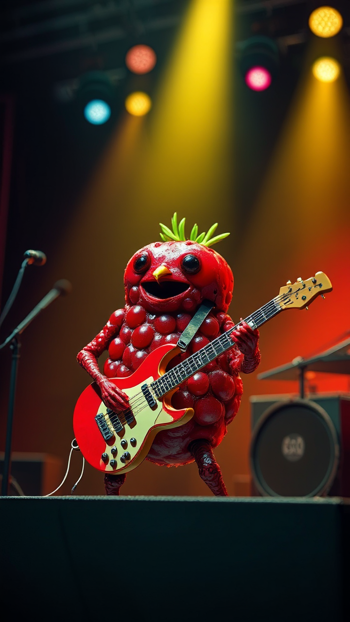 Anthropomorphic cranberries play rock