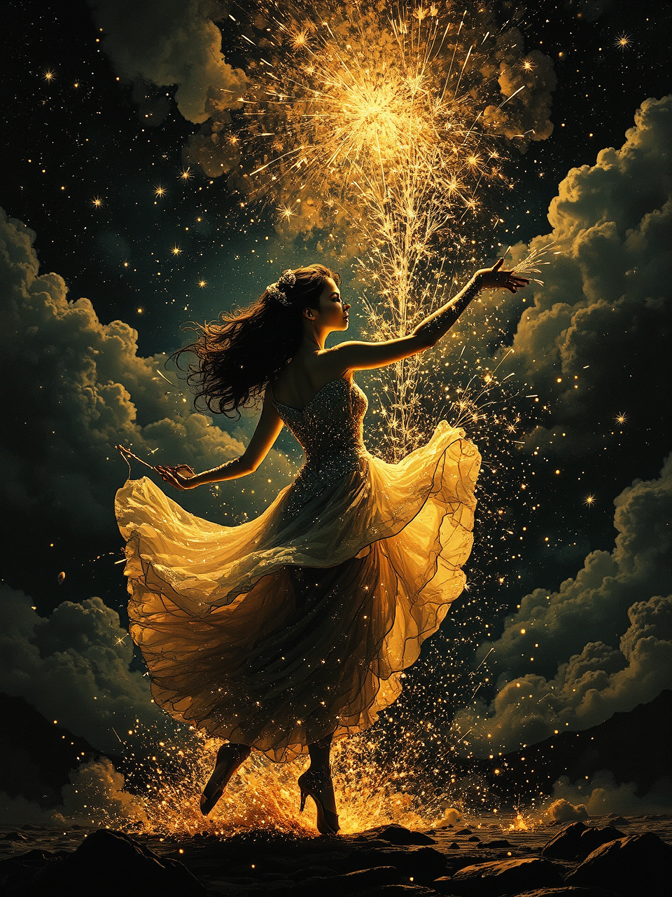 Dancer amidst starry night
