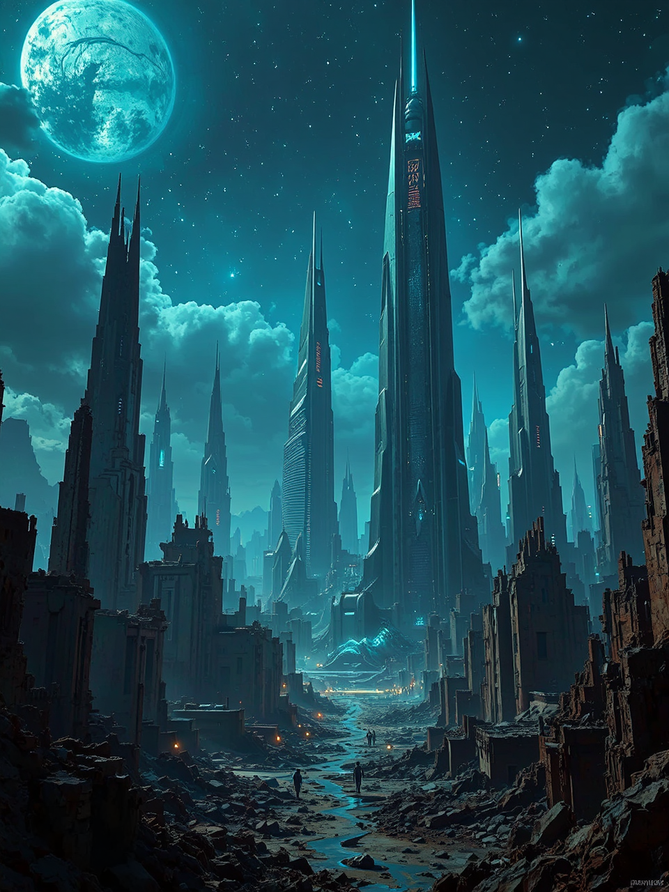 Dark and futuristic cityscape