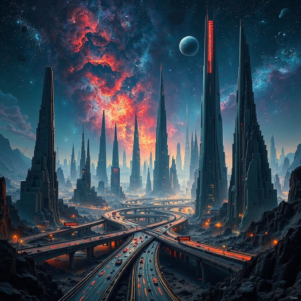 Futuristic metropolis at night