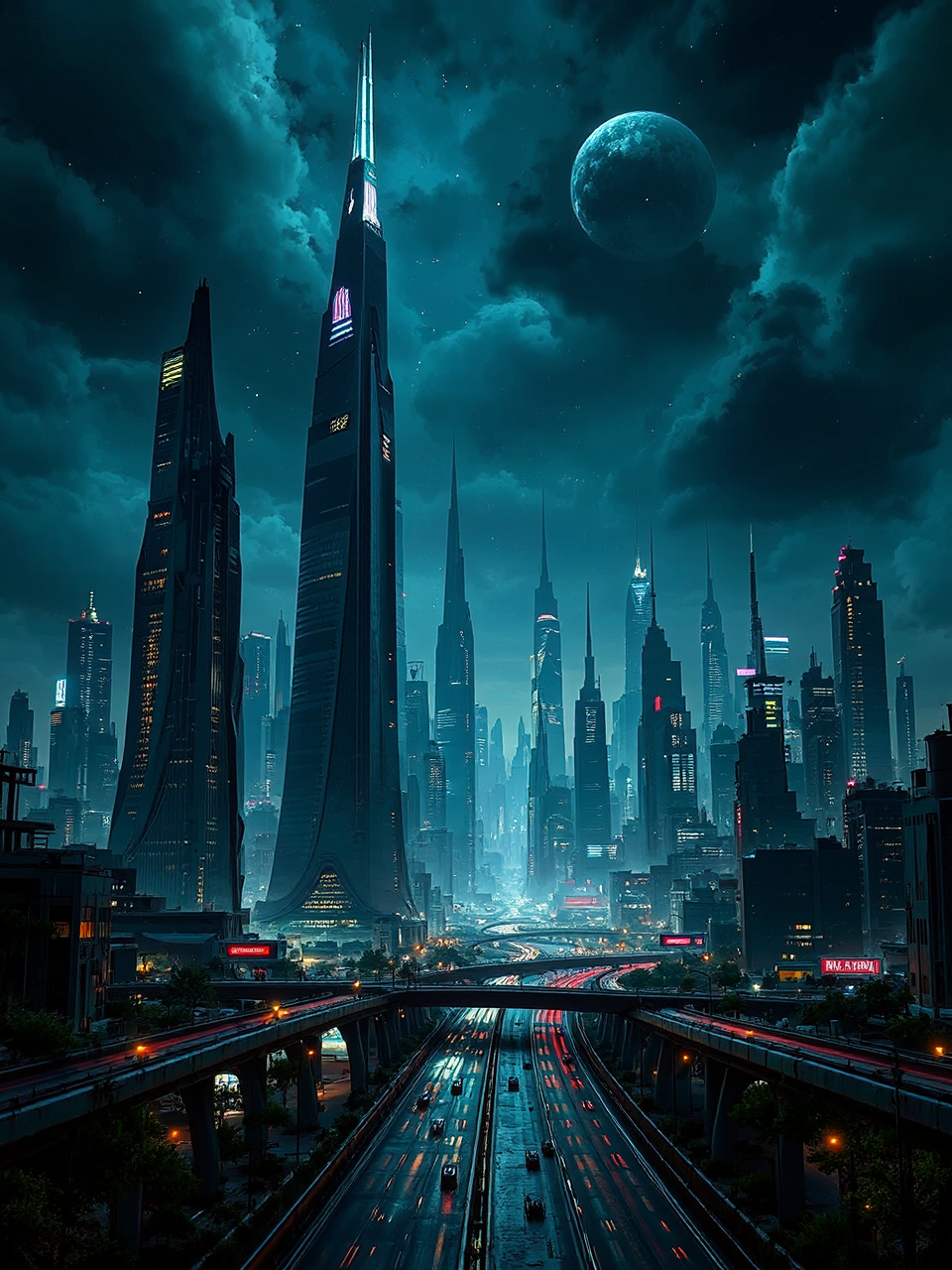 Futuristic metropolis with tall