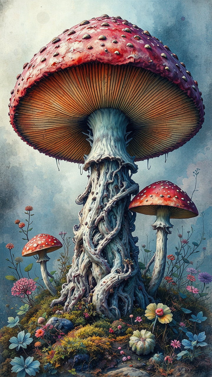 Psychedelic horror watercolor painting.