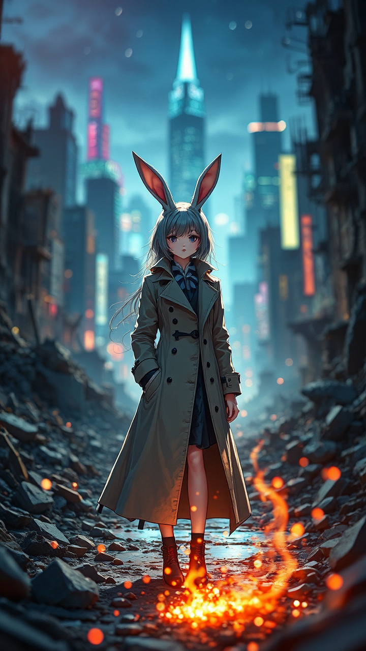 Girl in destroyed city