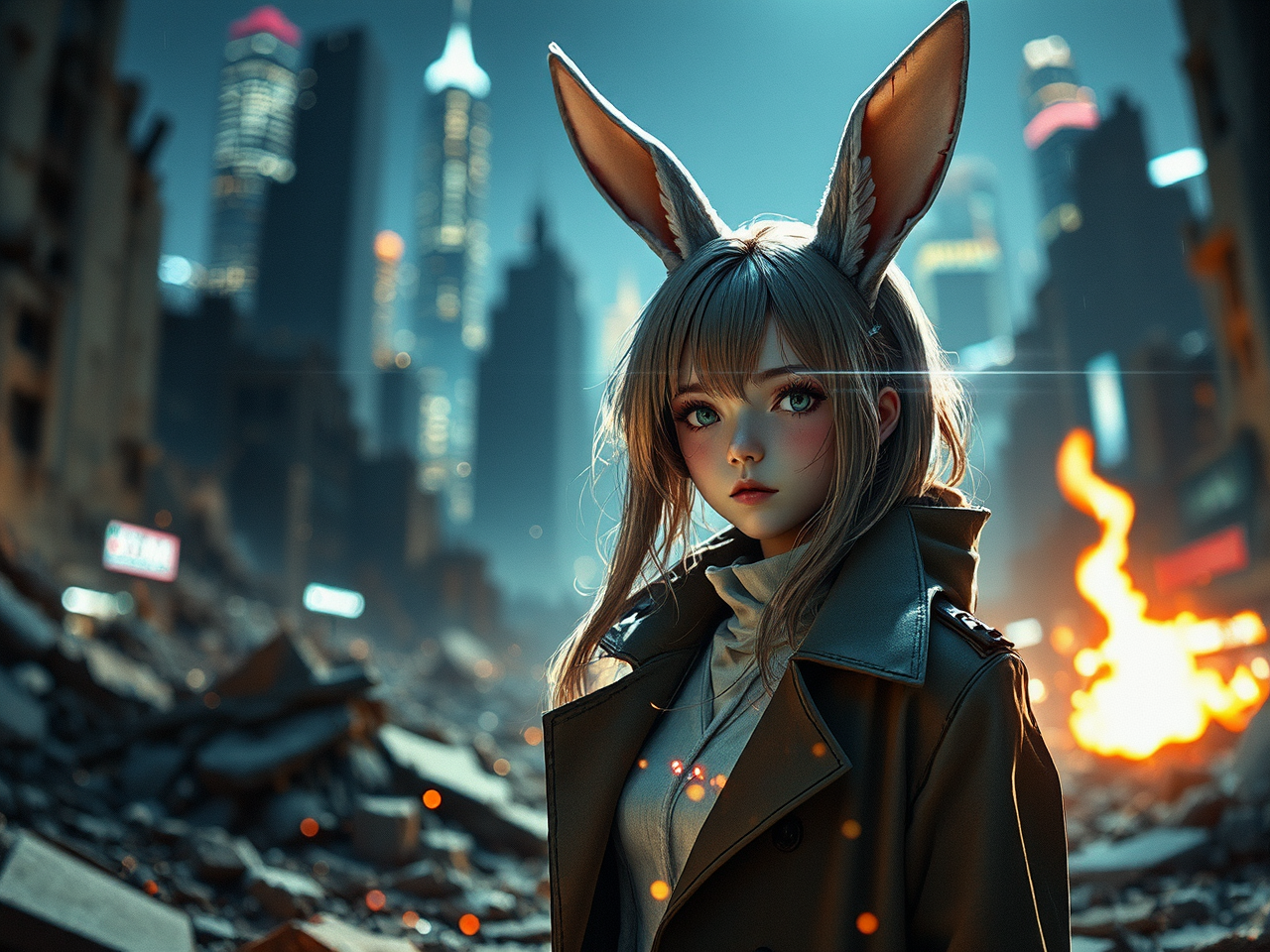 Girl in ruins surrounded