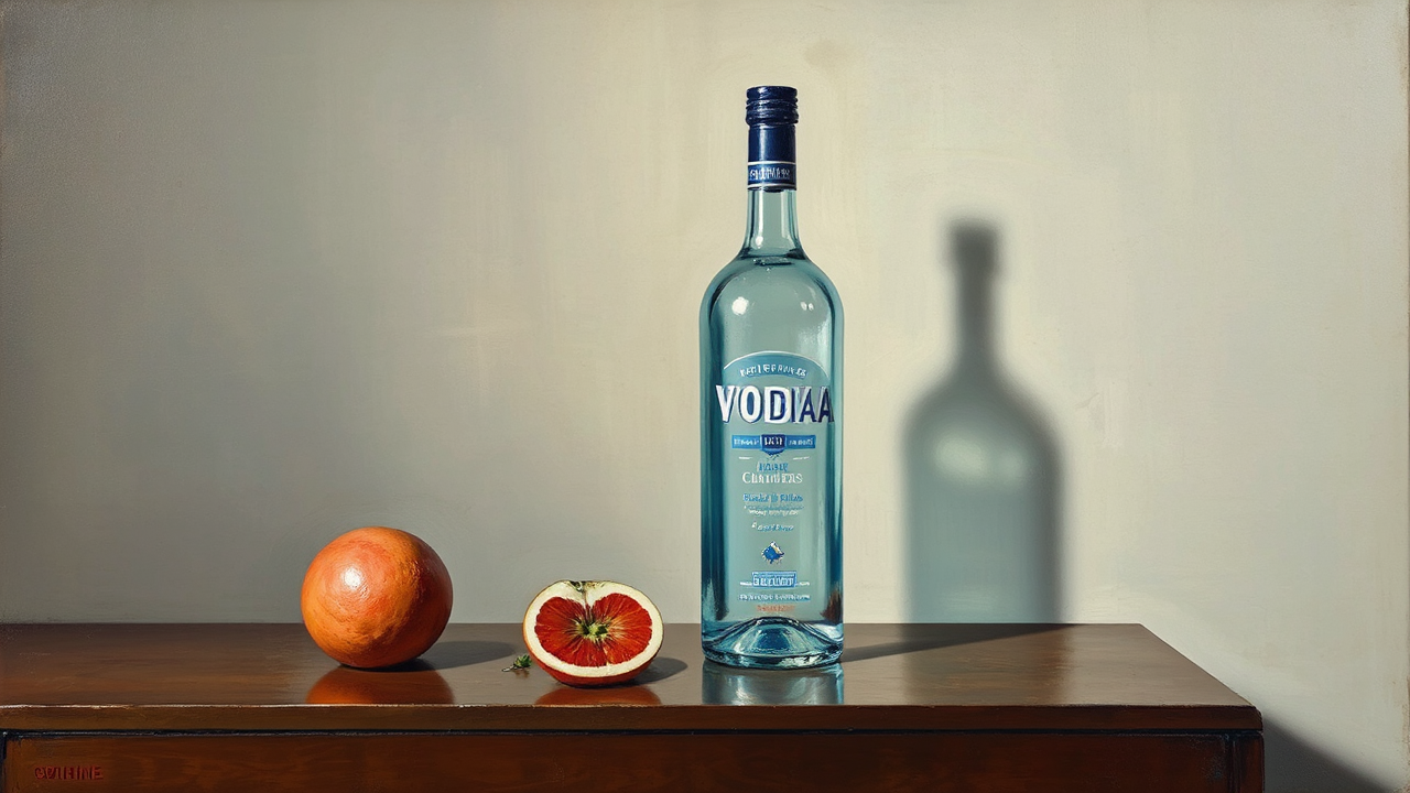 Glass vodka bottle on