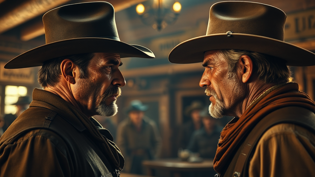 Sheriff and cowboy facing