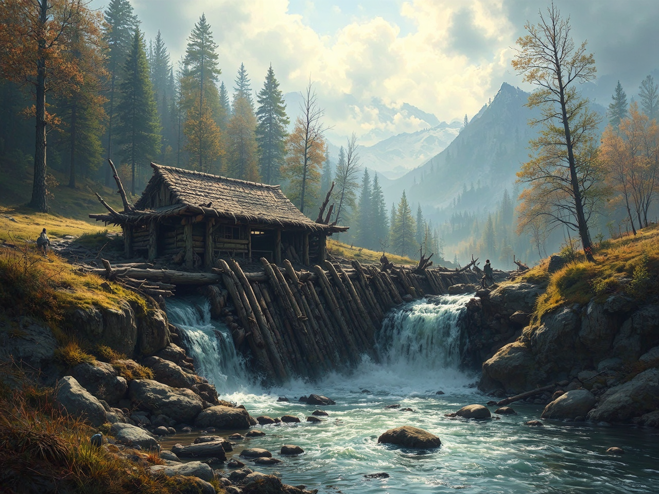 Primitive log dam in