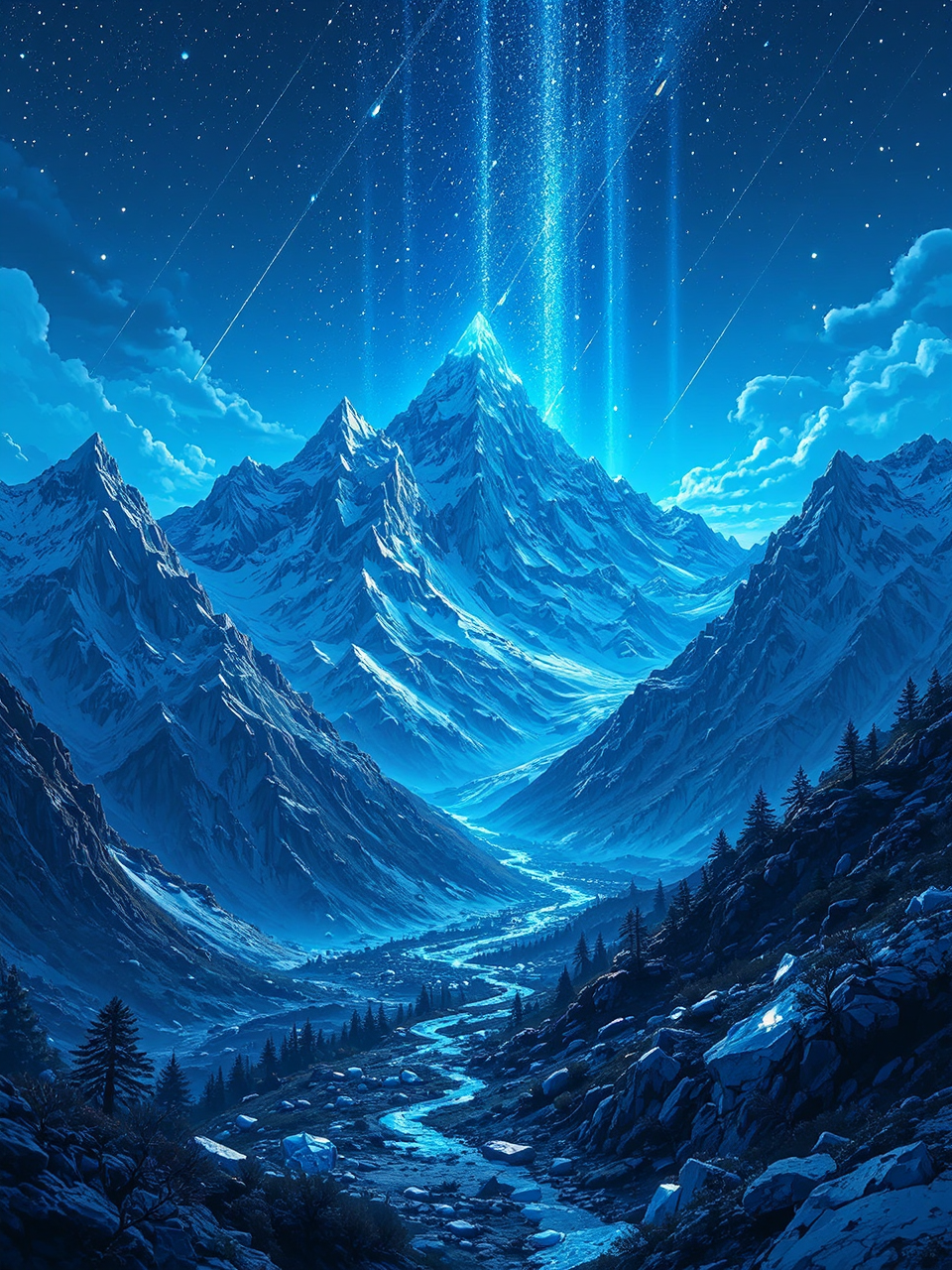 Blue icy mountain landscape