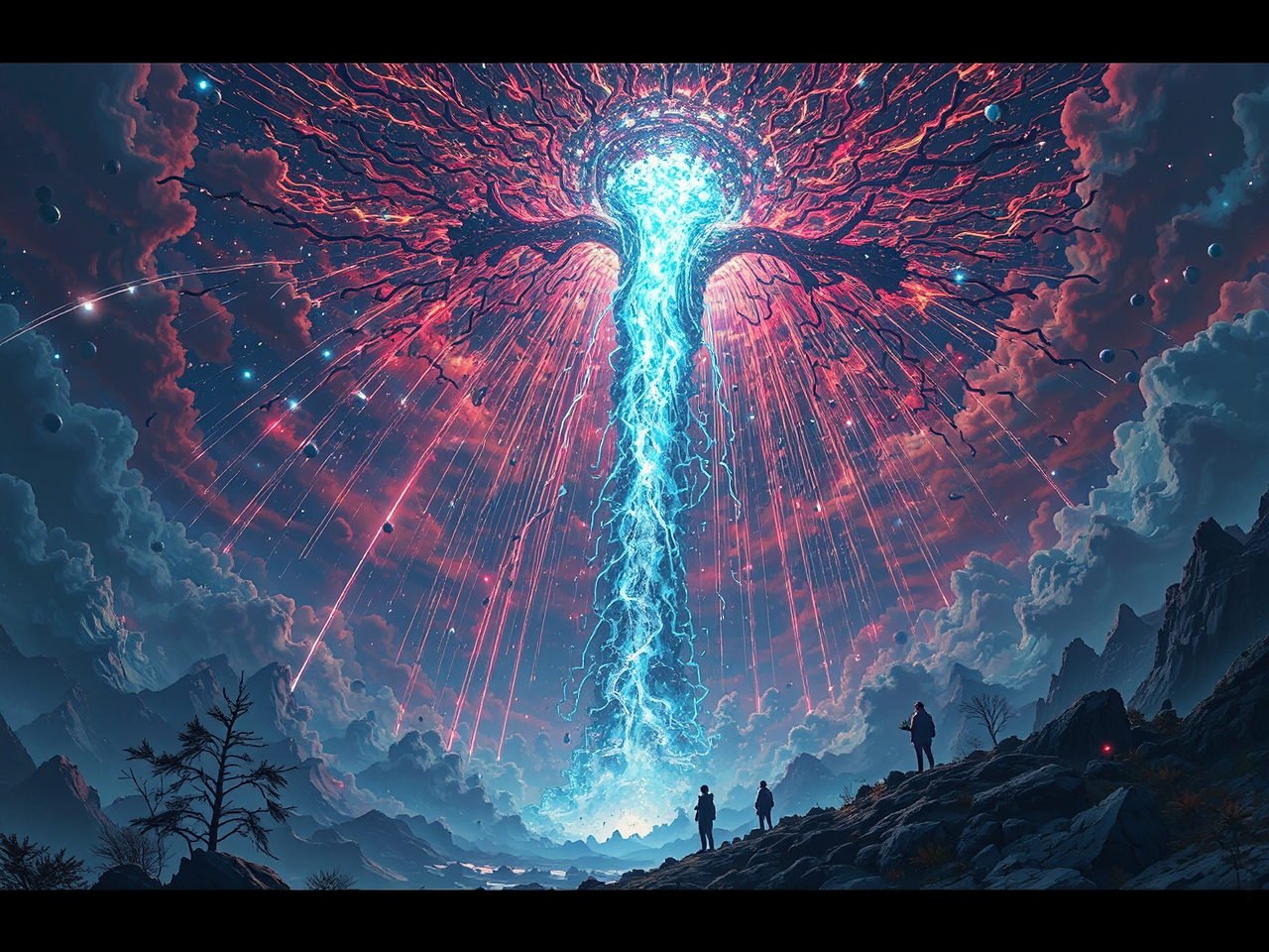 Caduceus amidst a meteor