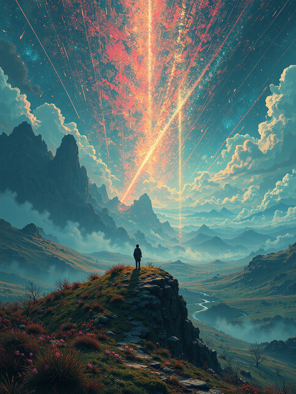 Meteor shower over mystical