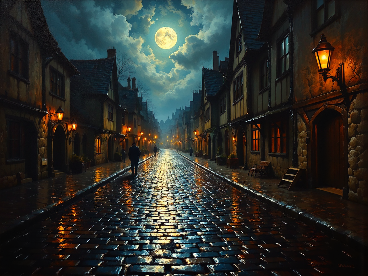 Medieval streets at night