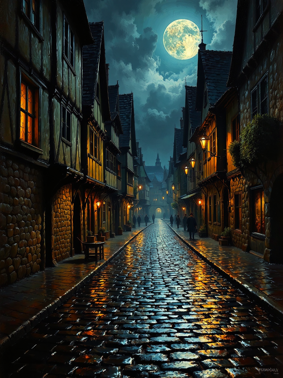 Medieval streets at night