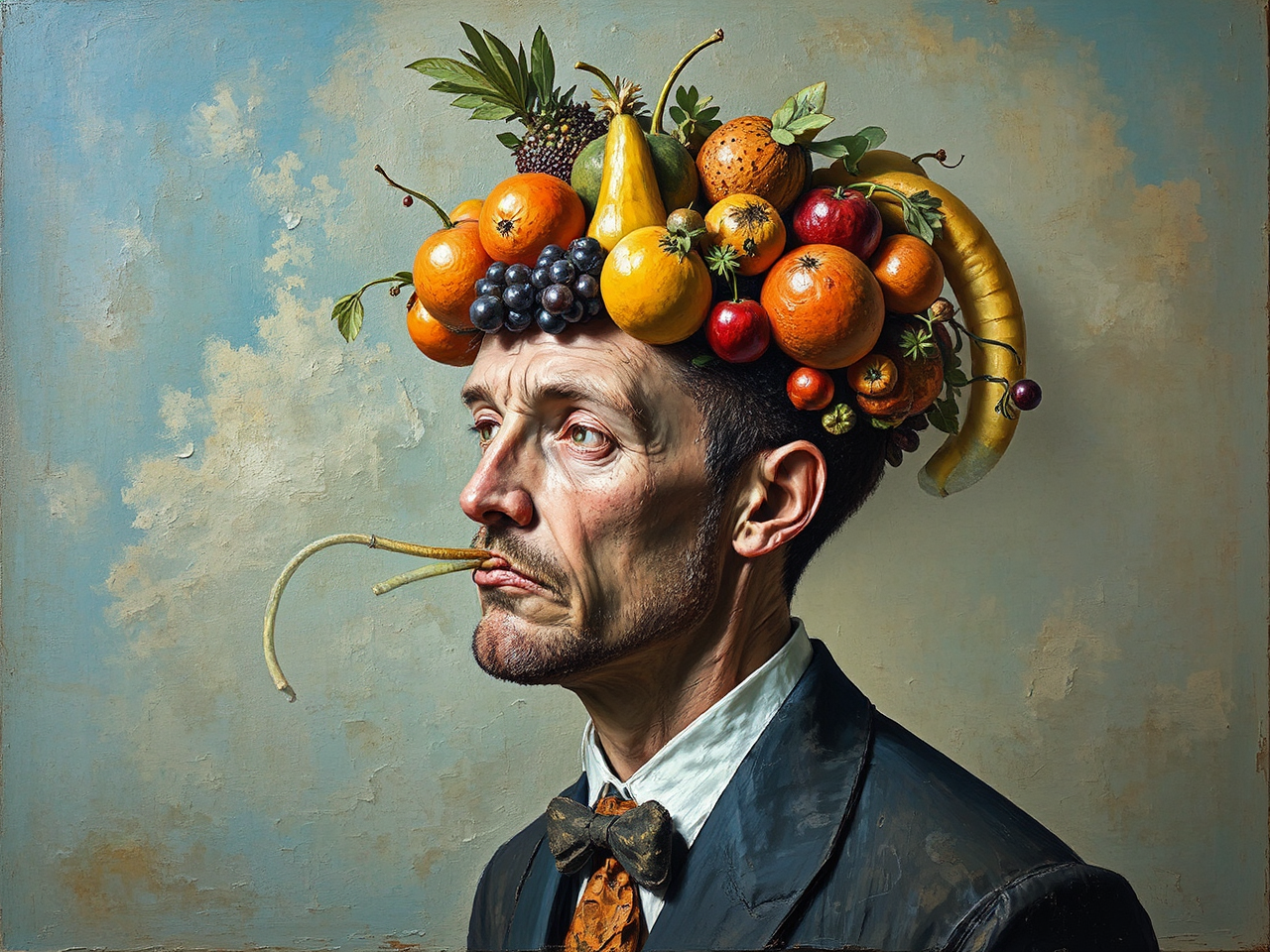 Man with fruit on