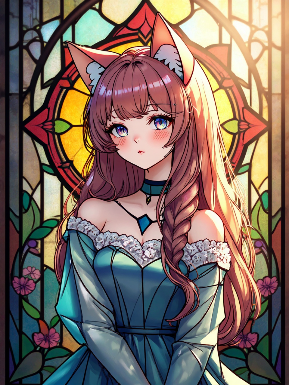 Geometric stained glass anime