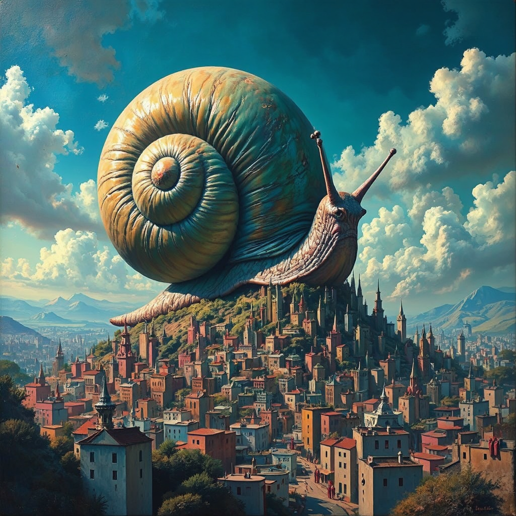 Giant snail towers over