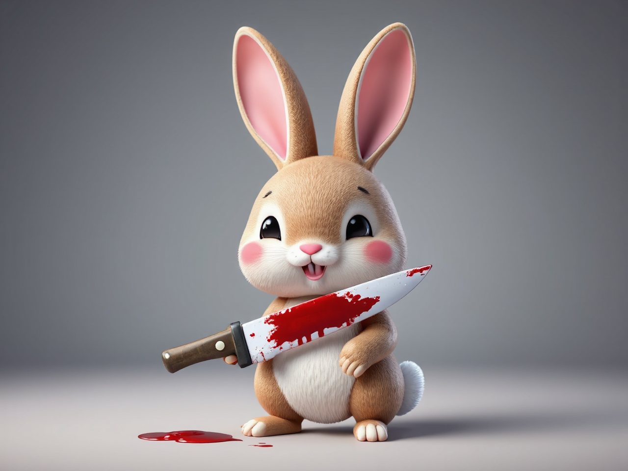 Cute bunny holds bloody