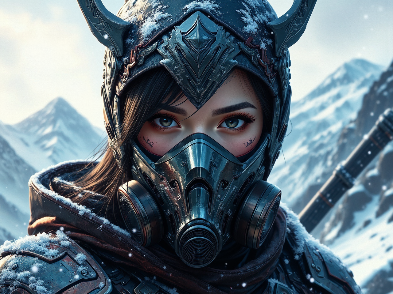 Female ninja in snowy