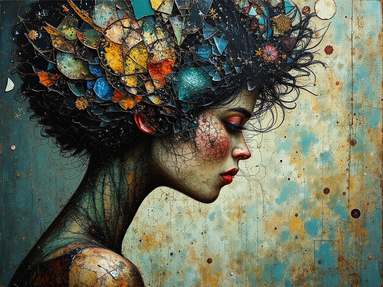 Detailed mixed media portrait