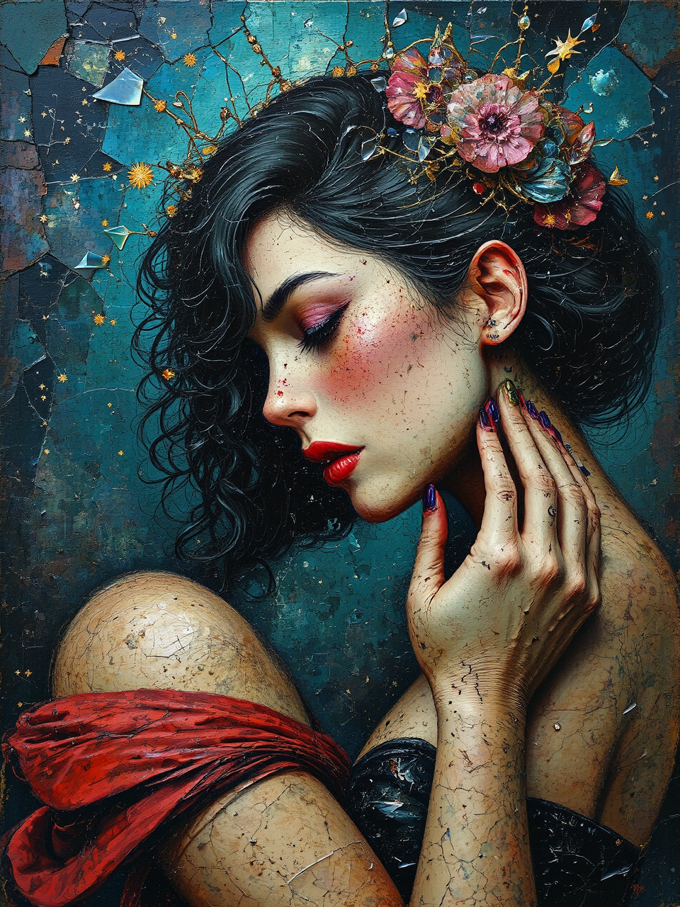 A woman's face amidst