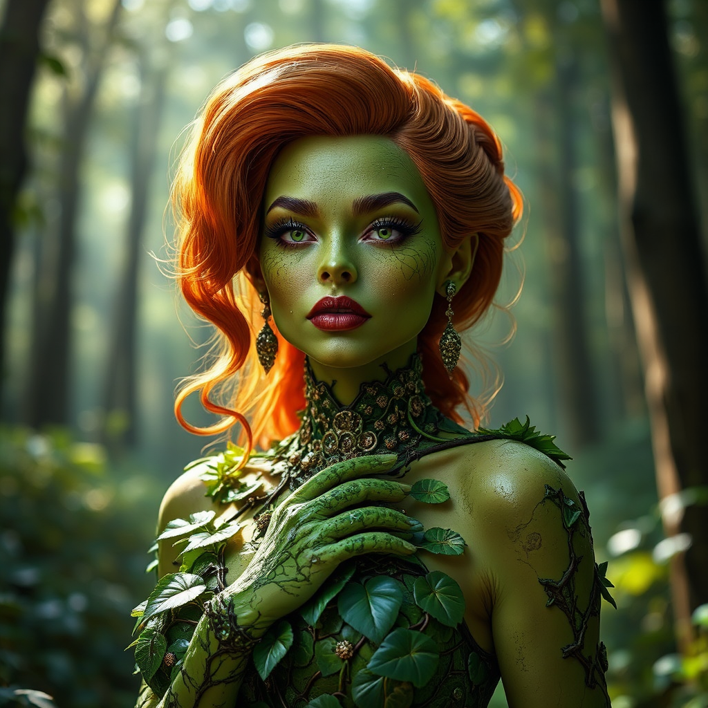 Photorealistic Poison Ivy portrait.