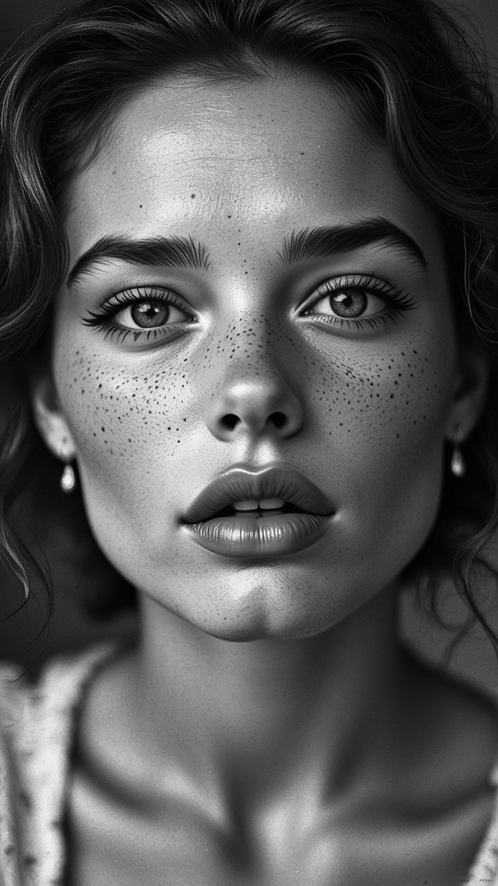 Close-up black-and-white portrait of