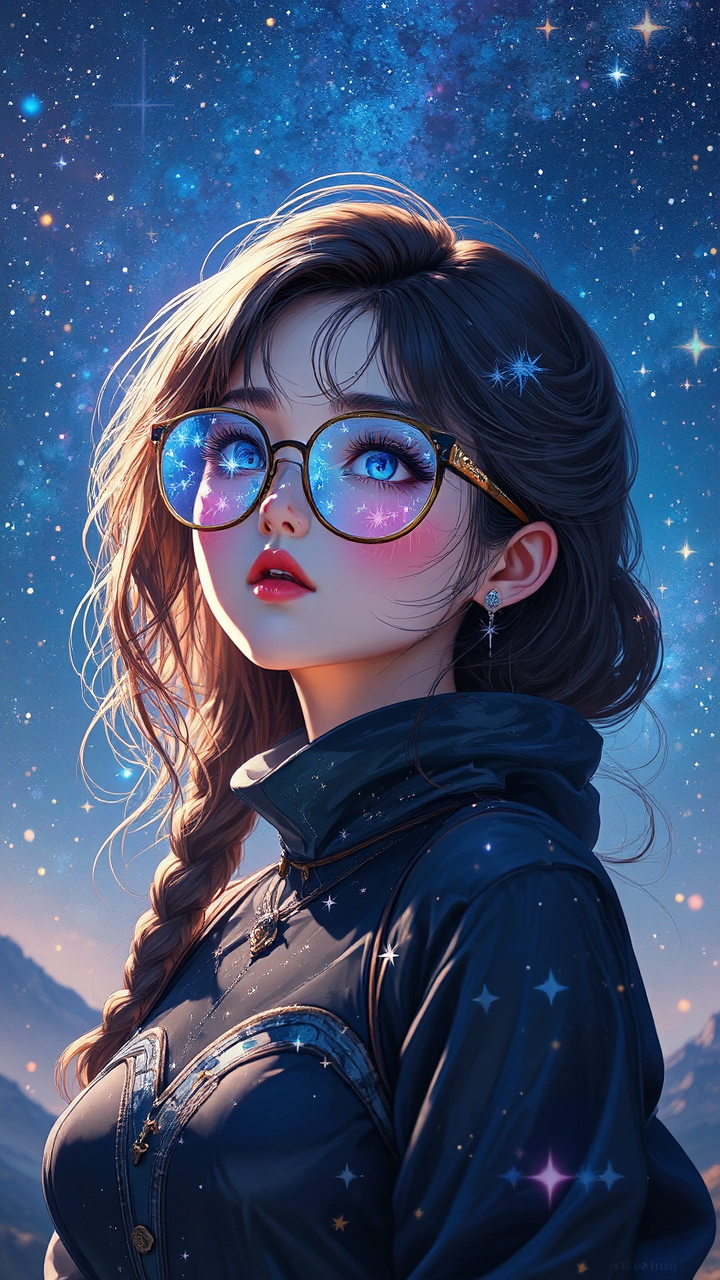 Woman in starry night