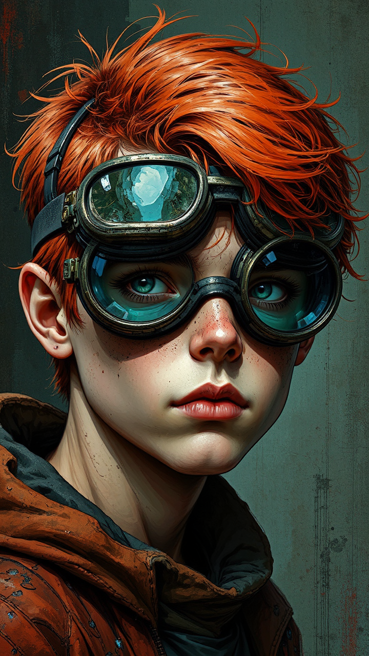 Red-headed boy in goggles