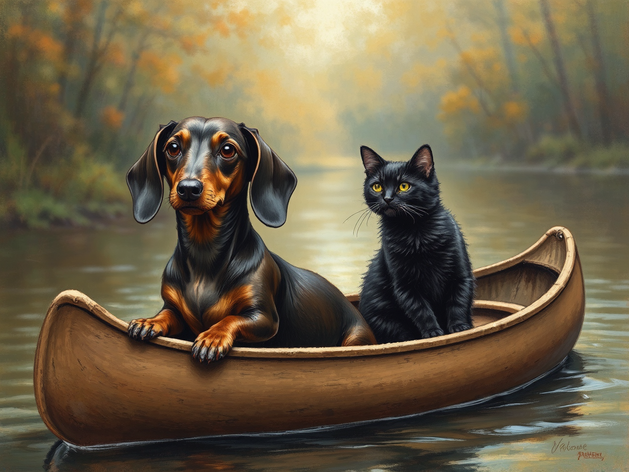 Brown dachshund and black