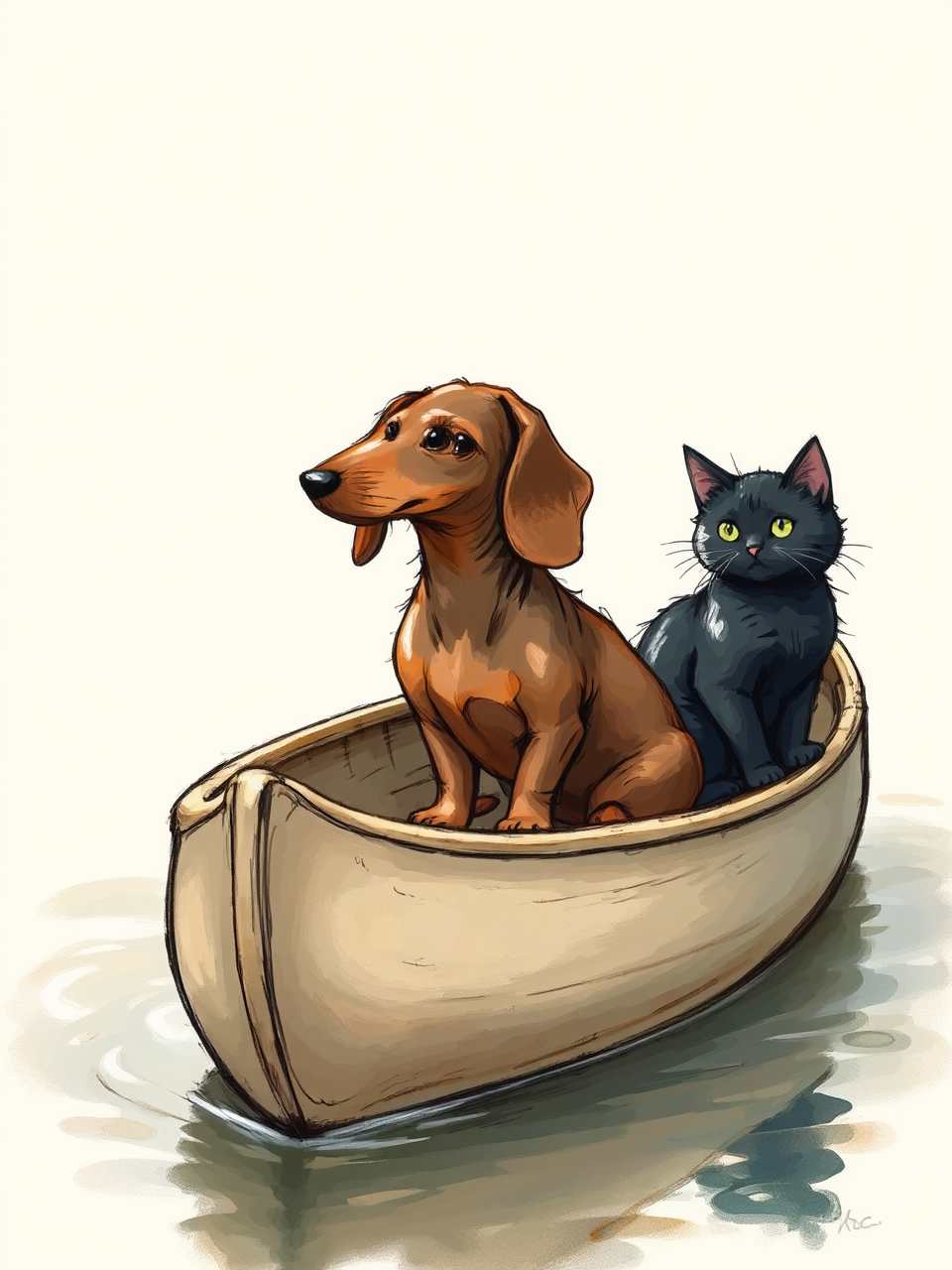 Brown dachshund and black