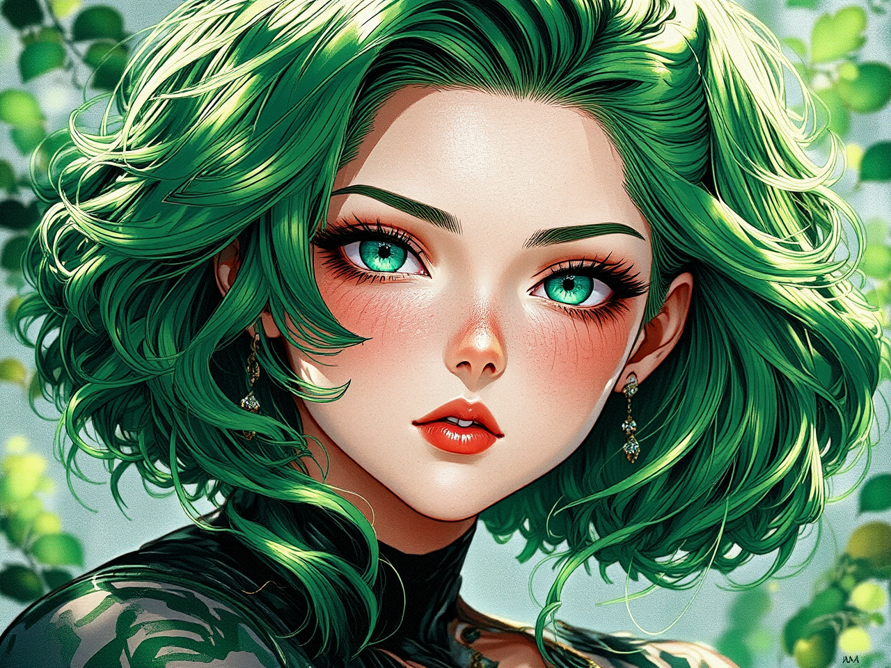 Tatsumaki with green hair