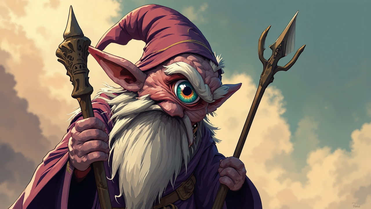 One-eyed dwarf wizard in