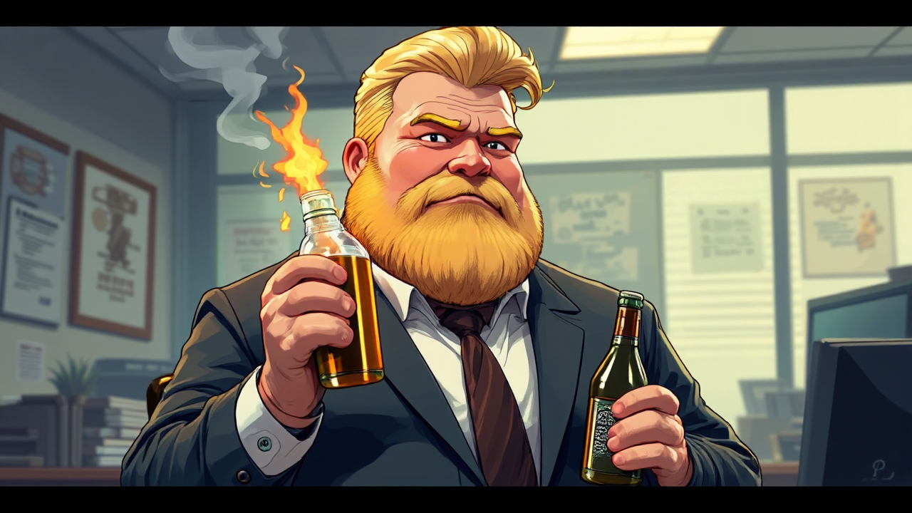 Fat man burning cash