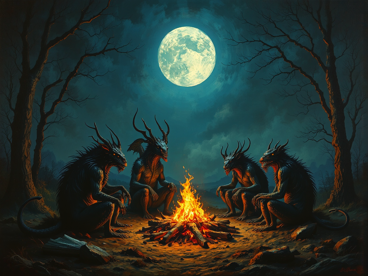 Mythical creatures gather around