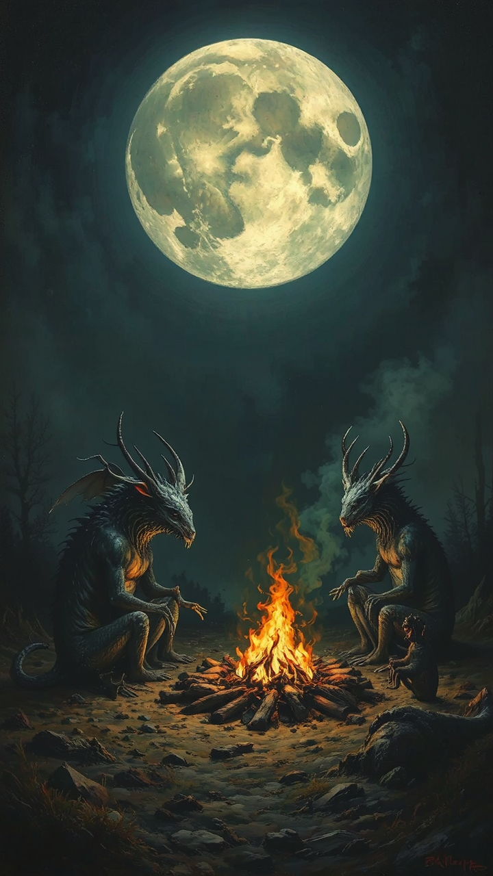 Mythical beasts gather around