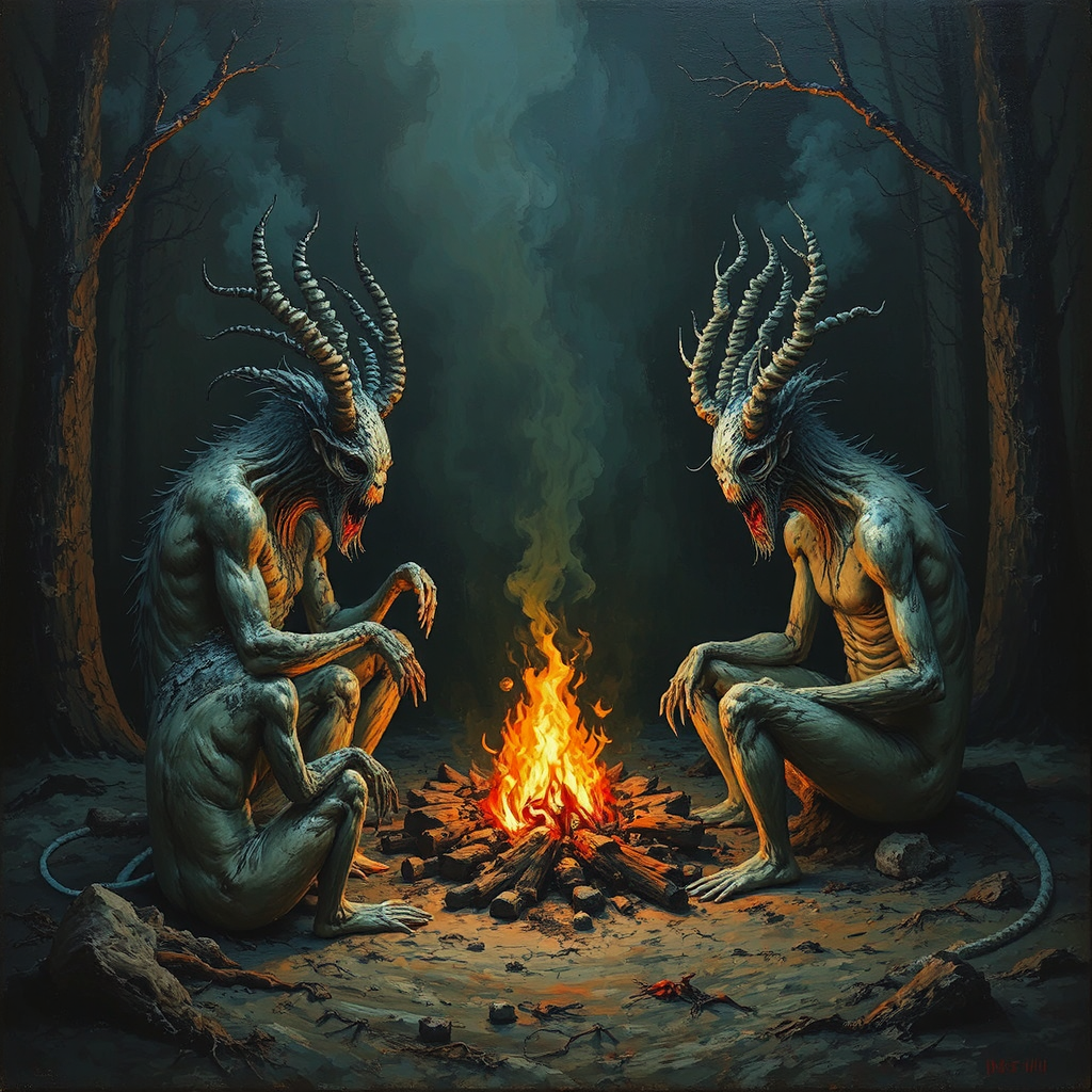 Mythical creatures gather around