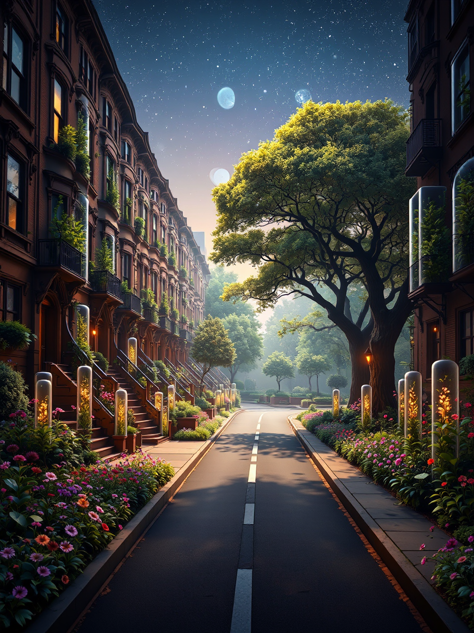A brownstone residential street