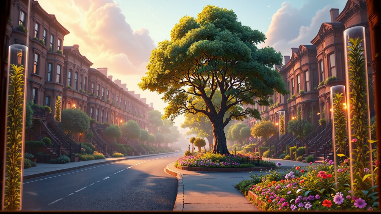 Brownstone residential area with