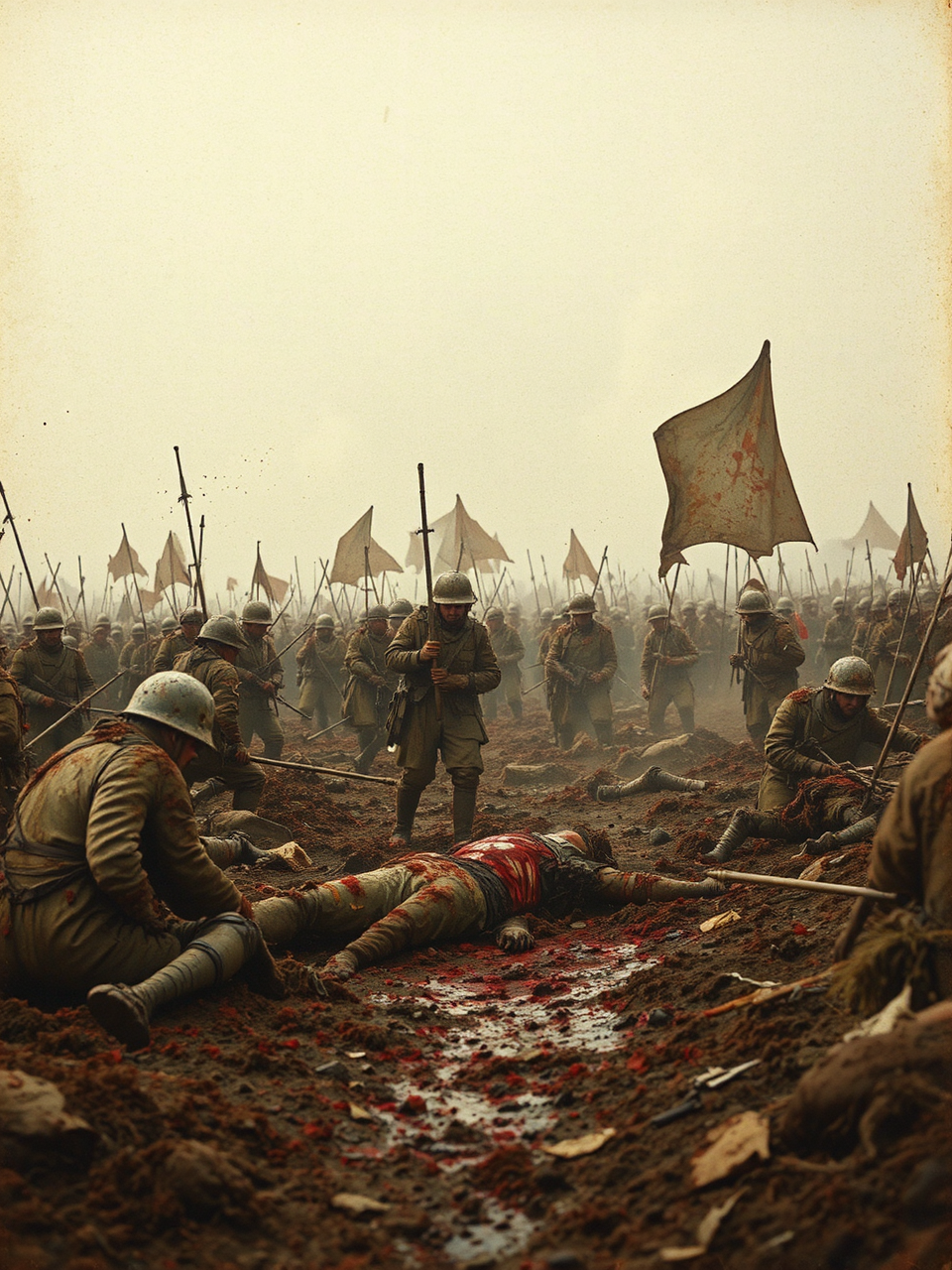 Battlefield with dead and