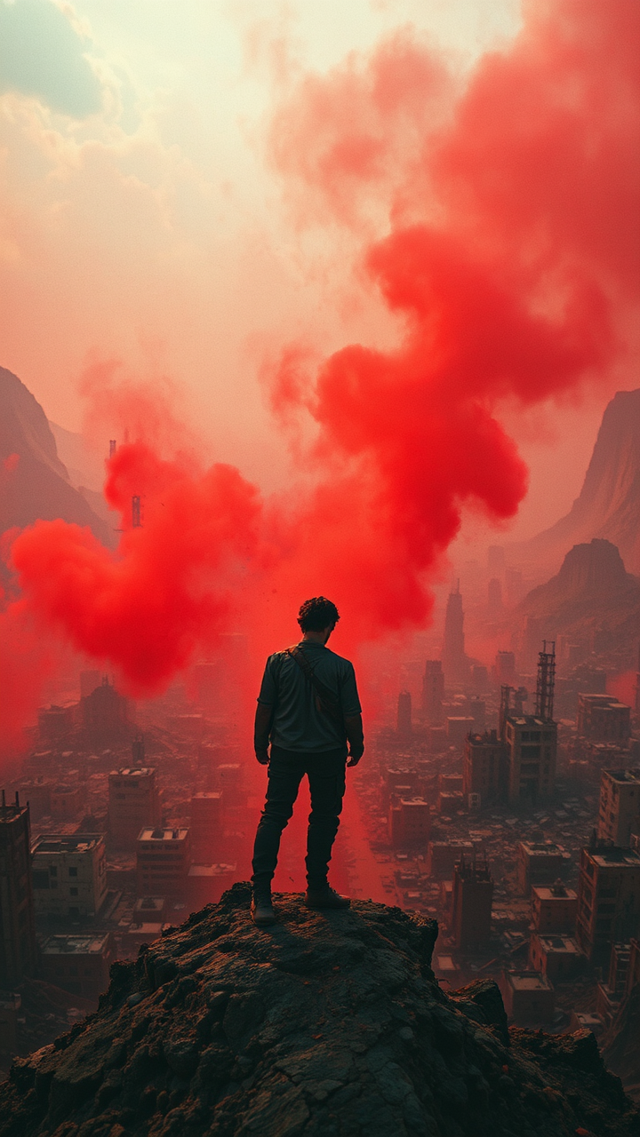 Man stands over devastated